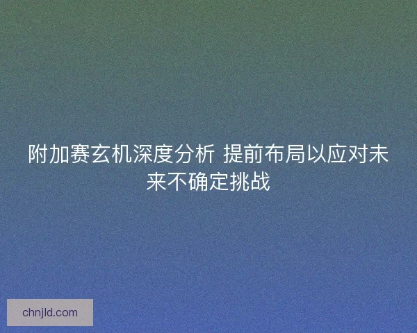 附加赛玄机深度分析 提前布局以应对未来不确定挑战